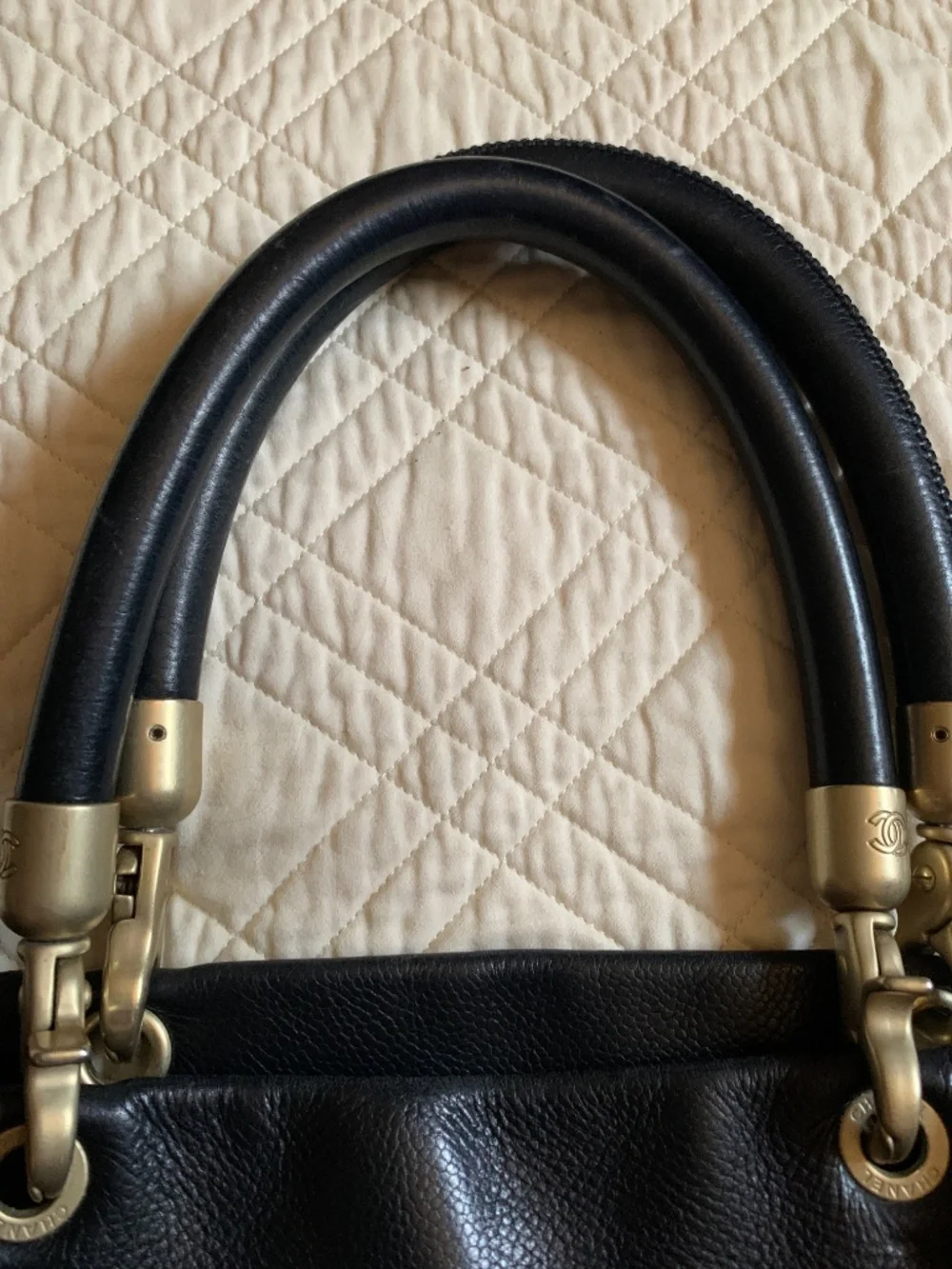 Vintage Chanel Y2K Black Caviar Skin Coco Mark East-West Handbag
